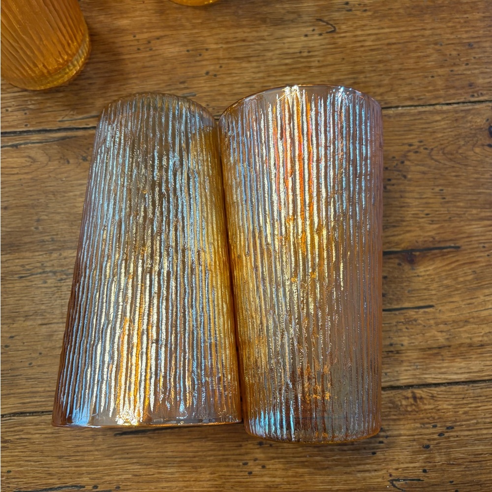 MCM Iridescent Carnival Glass Tumblers-6 Marigold,Tree Bark Texture by Jeannette